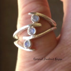 Artisan Moonstone Ring. Triple Band Moonstone Ring